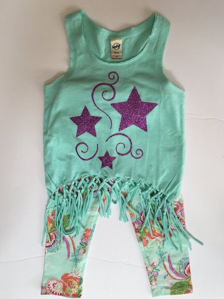Girls Mint Floral Legging,  Size 2T
