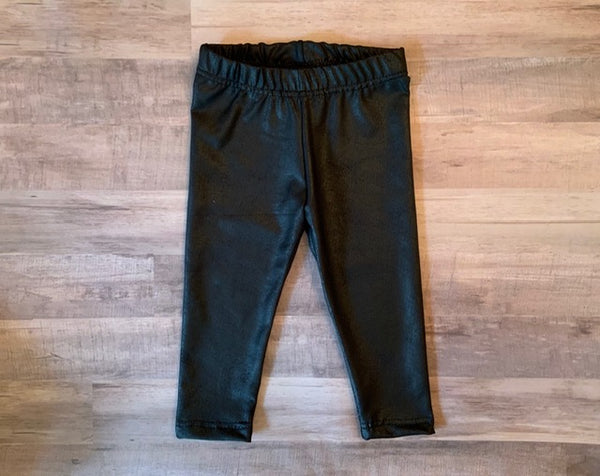 Black Textured Pleather Leggings Size 12m-8y
