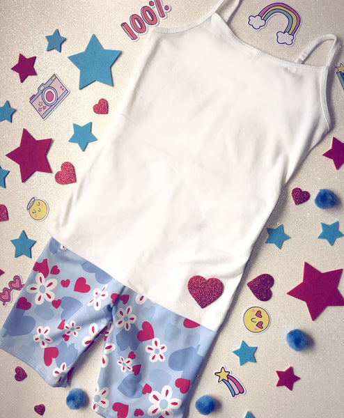 Girl's Hearts and Flowers Blue Bike Shorts, Size 18m-10y