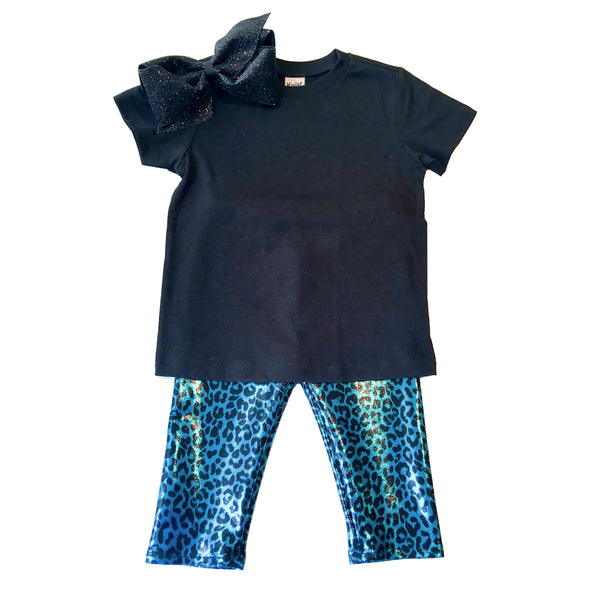 Girls Turquoise and Black Cheetah Capri, Size 18m-8y