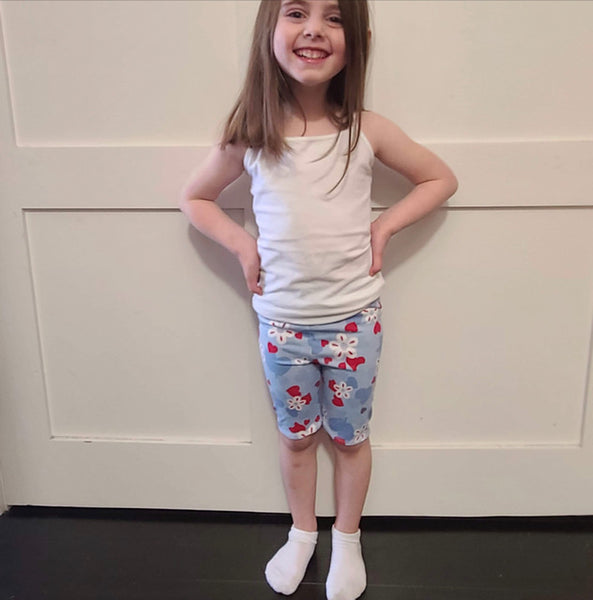 Girl's Hearts and Flowers Blue Bike Shorts, Size 18m-10y