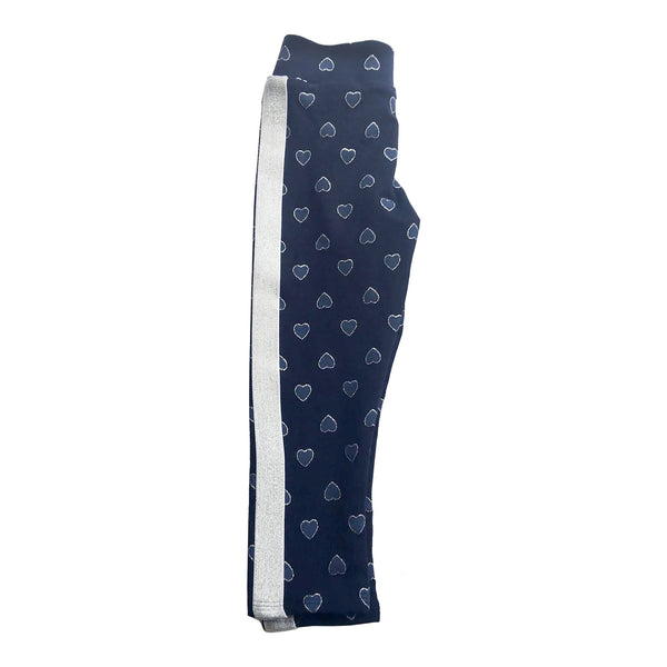Silver Glitter Hearts Blue Navy Legging