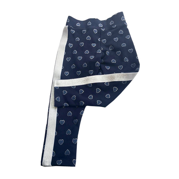Silver Glitter Hearts Blue Navy Legging