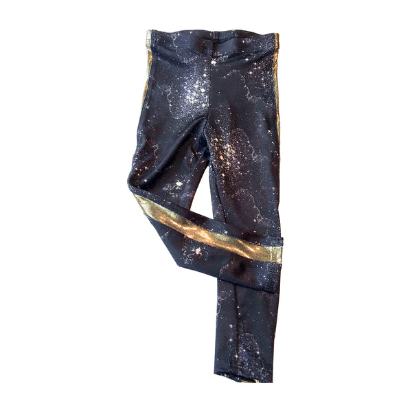 Galaxy at Night Kids Legging with Golden Light Stripe