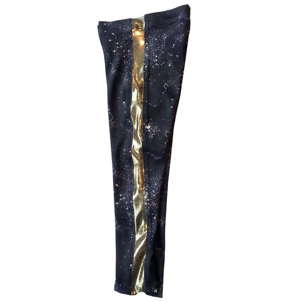 Galaxy at Night Kids Legging with Golden Light Stripe
