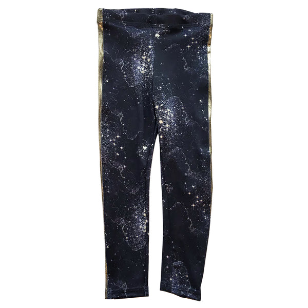Galaxy at Night Kids Legging with Golden Light Stripe