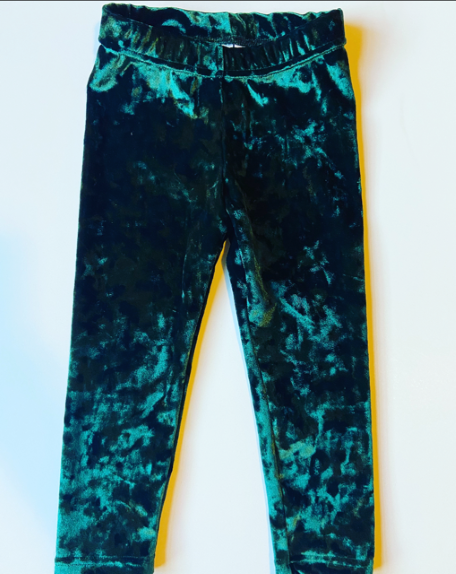 Girls Crushed Velour Leggings in Black, Denim, Dark Green and Red