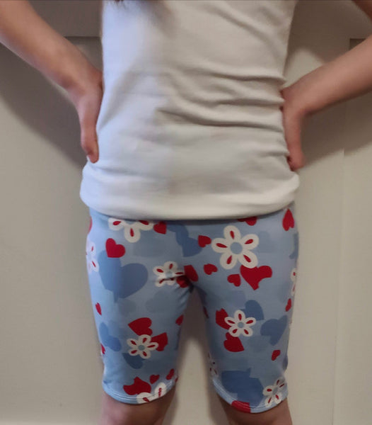 Girl's Hearts and Flowers Blue Bike Shorts, Size 18m-10y