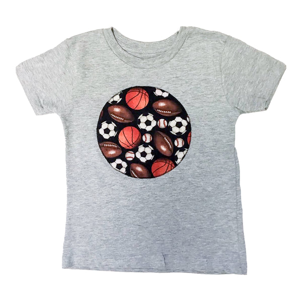 Gray Grey All Sports: T-shirt with basketballs soccer balls