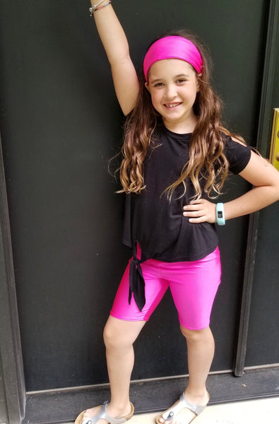 Girls Pink, Turquoise, Black Bike Shorts and a Matching T-Shirt, Shorts Set
