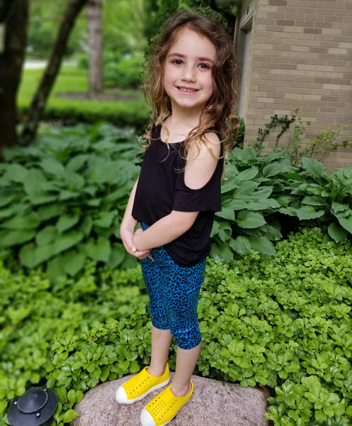 Girls Turquoise and Black Cheetah Capri, Size 18m-8y