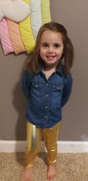 Girls Gold Foil Lame Metallic Leggings, Sizes 12m-8Y