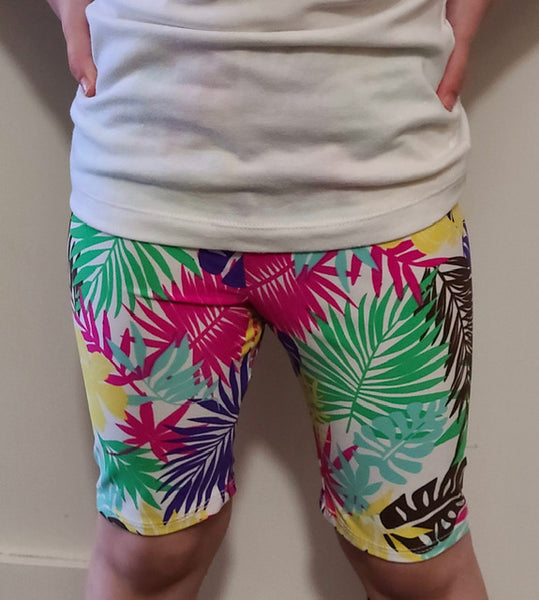 Girls Tropical Print Bike Shorts and Smiley Emoji Splatter T shirt Set  Size 12m-10y