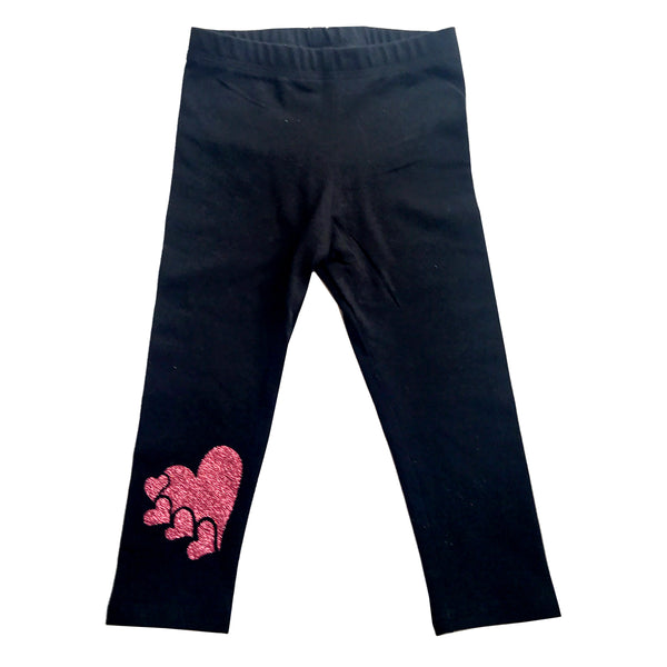Pink Glitter Heart Medley Black Legging