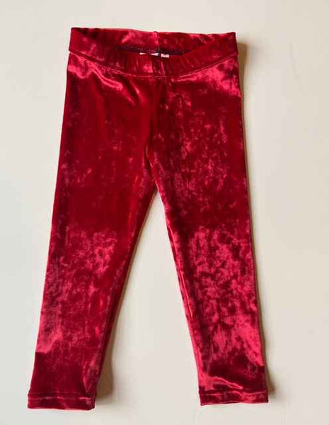 Girls Crushed Velour Leggings in Black, Denim, Dark Green and Red