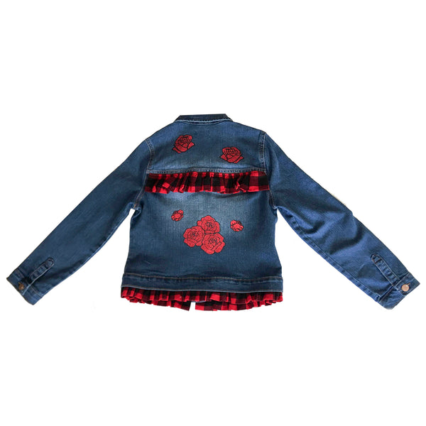 Girls Personalized and Customized Youth Large Denim Jean Jacket with Rose Design Size 10/12