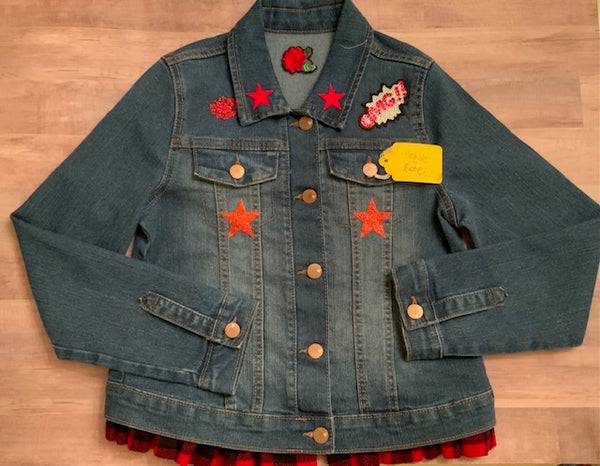 Girls Personalized and Customized Youth Large Denim Jean Jacket with Rose Design Size 10/12