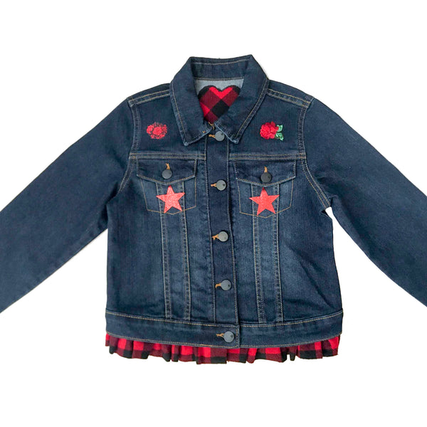 Girls Custom and Personalized with Name Jean Jacket Decorated with Hearts and Roses, Size 7/8