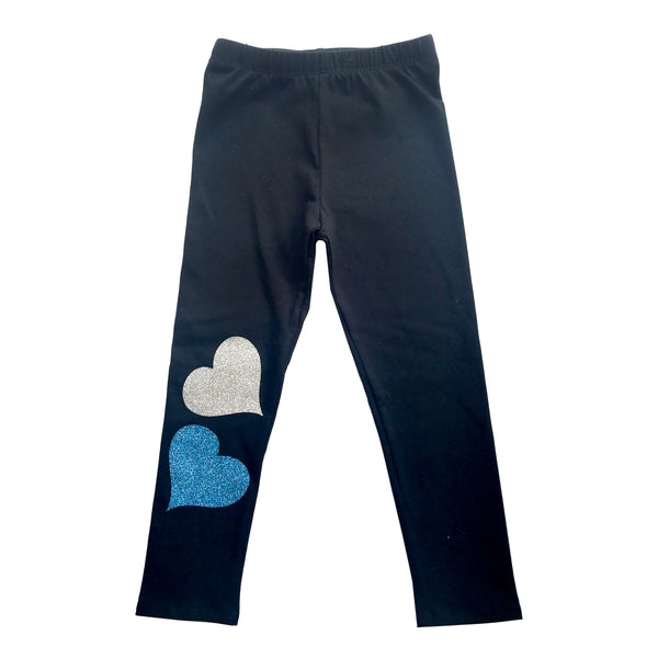 Two Glitter hearts Black Legging