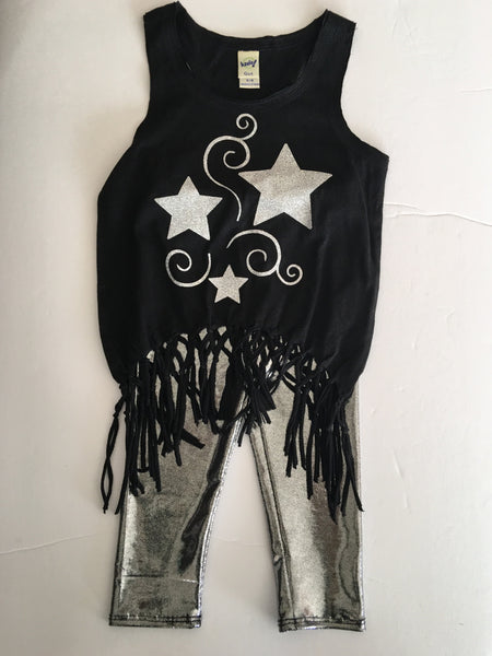 Girls Silver Metallic Foil Leggings,  Size 12m-8Y