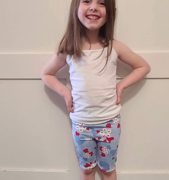 Girl's Hearts and Flowers Blue Bike Shorts, Size 18m-10y