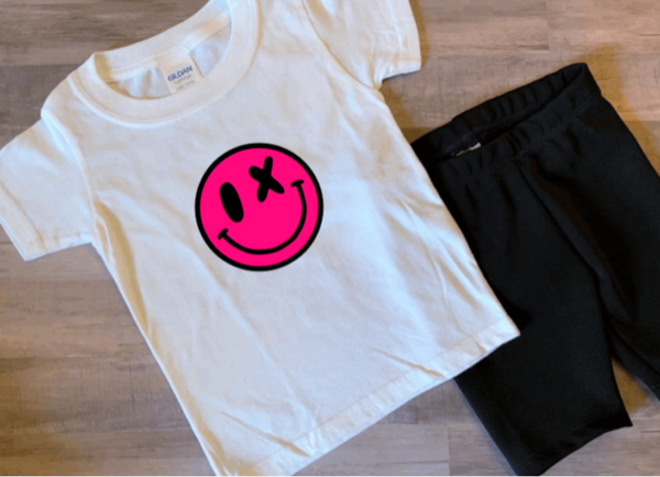 Girls Pink, Turquoise, Black Bike Shorts and a Matching T-Shirt, Shorts Set