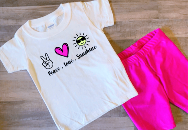 Girls Pink, Turquoise, Black Bike Shorts and a Matching T-Shirt, Shorts Set