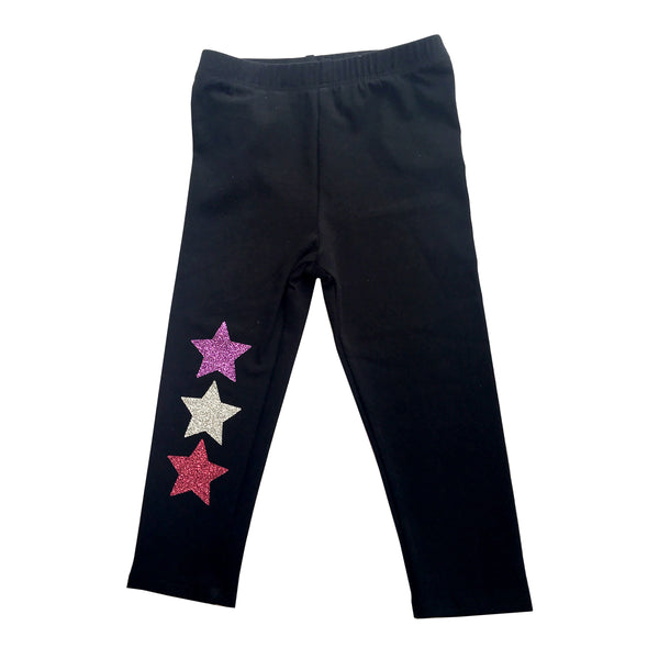 Three Glitter Stars Shining Bright Black Legging