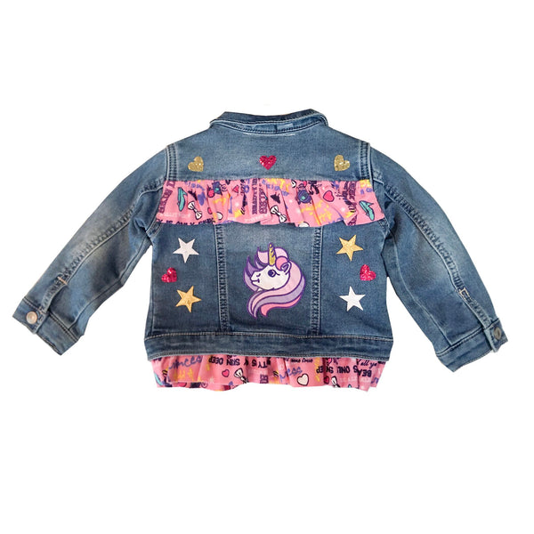 Girl's Toddler Unicorn Personalized and Patched Jean Jacket, Size 18-24m