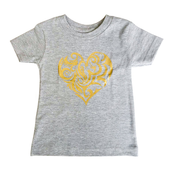 Golden Heart on Grey Kids T-shirt