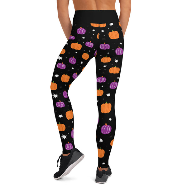 Black Halloween Pumpkin Adult Yoga Leggings