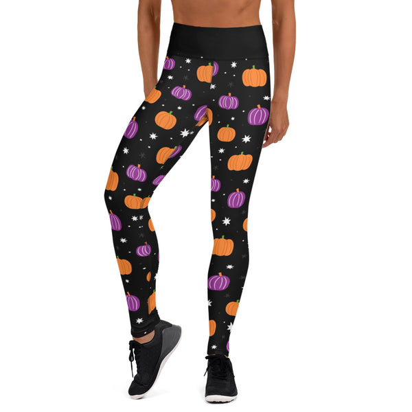 Black Halloween Pumpkin Adult Yoga Leggings