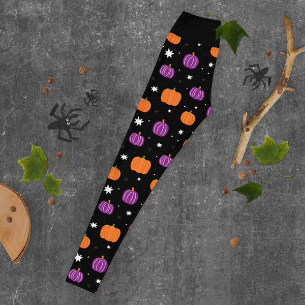 Black Halloween Pumpkin Adult Yoga Leggings