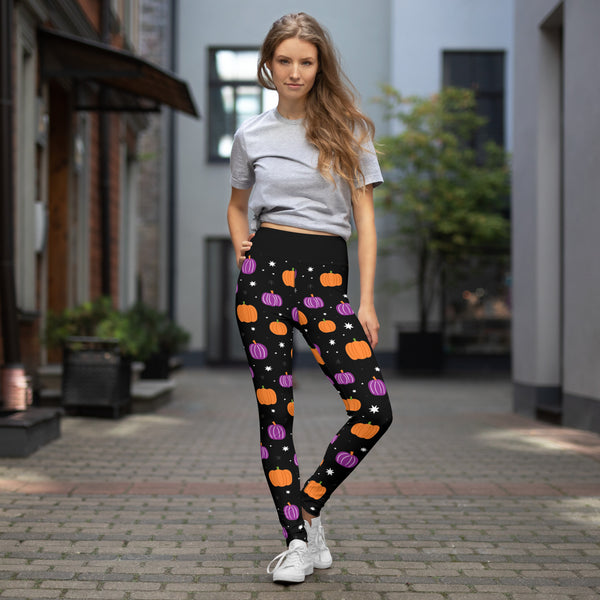 Black Halloween Pumpkin Adult Yoga Leggings