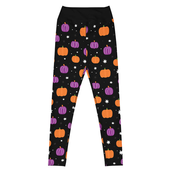 Black Halloween Pumpkin Adult Yoga Leggings