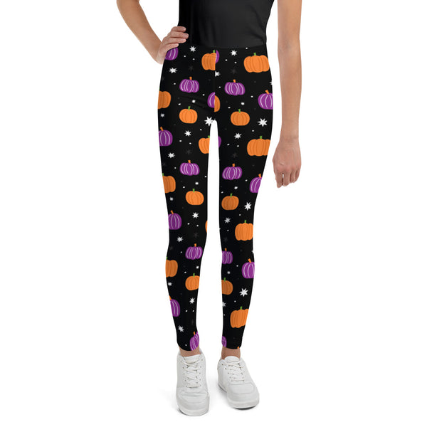 Black Halloween Pumpkin Youth Leggings