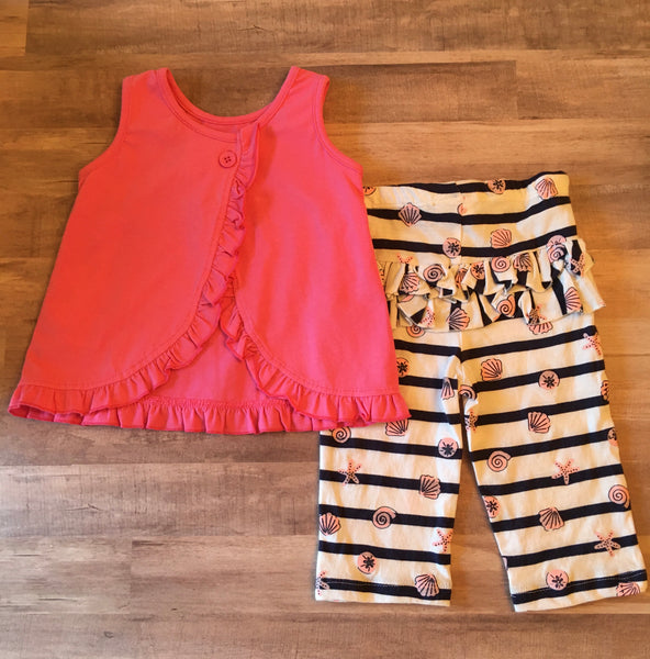 Baby Pink Tunic Top, Striped Ruffle Butt Capri, Size 12 m