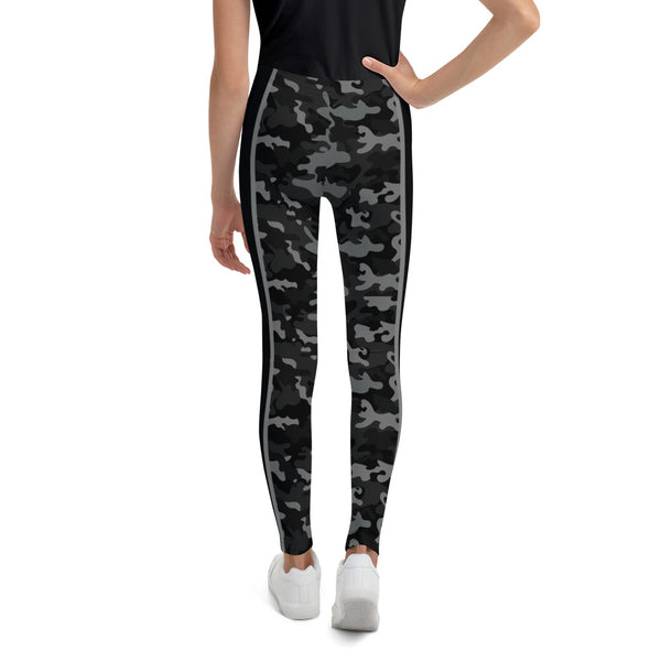 Black Camo and Stripe Youth Leggings