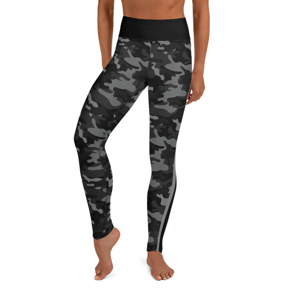 Black Camo and Stripe Adult Yoga Leggings