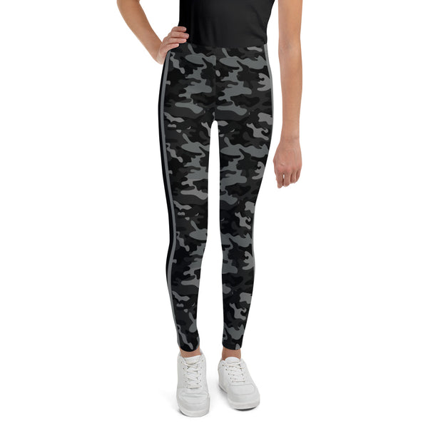 Black Camo and Stripe Youth Leggings