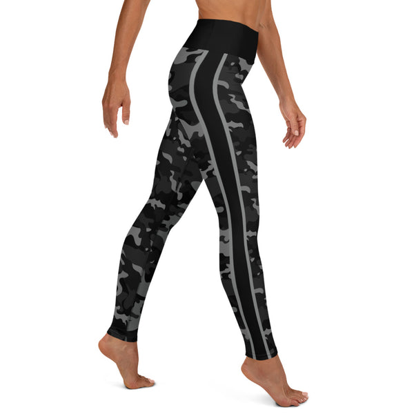 Black Camo and Stripe Adult Yoga Leggings