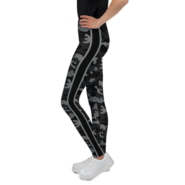 Black Camo and Stripe Youth Leggings