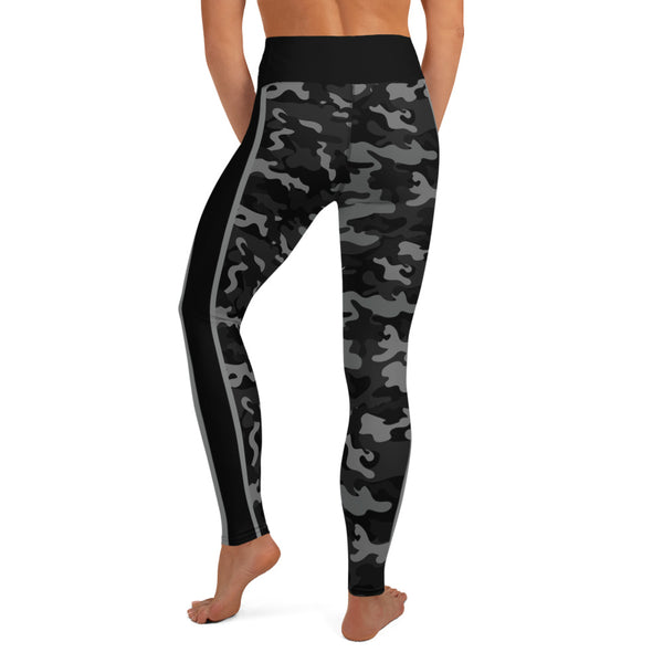 Black Camo and Stripe Adult Yoga Leggings