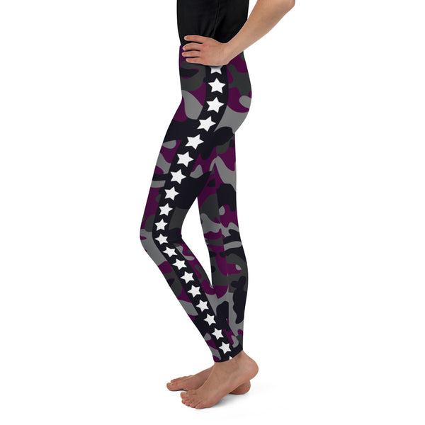 Purple Camo and Stars Youth Sublimation Leggings