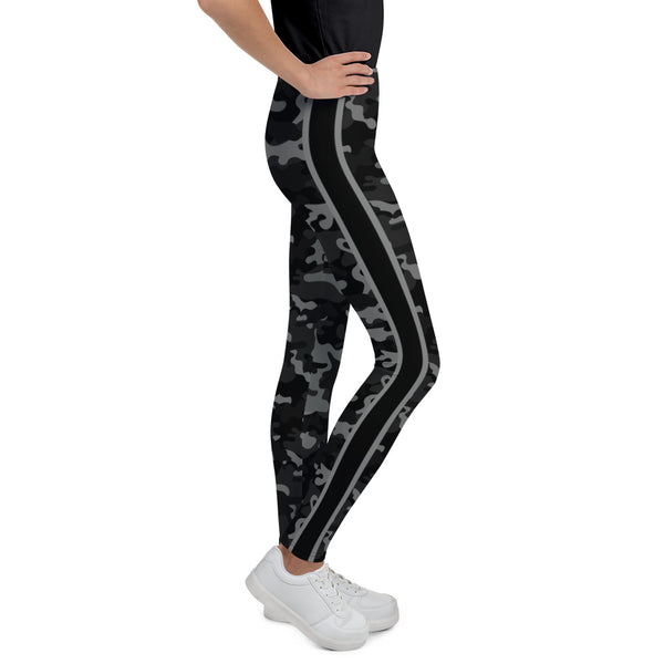 Black Camo and Stripe Youth Leggings