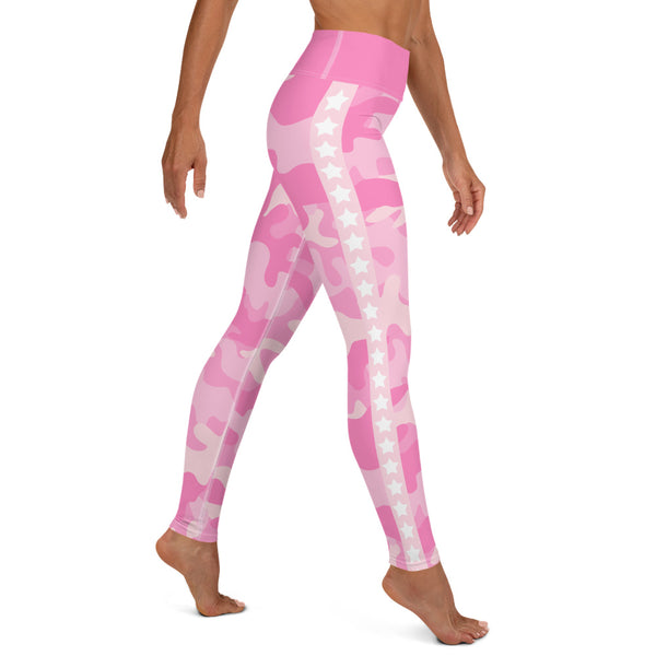 Pink Camo and Stars Adult Sublimation Yoga Leggings