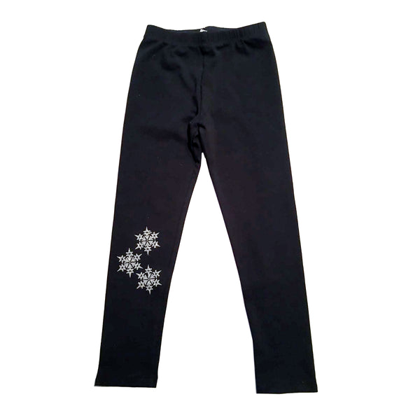 Silver Glitter Snow Storm! Black Kids Legging
