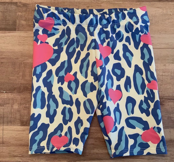 Girls Blue Cheetah Print Bike Shorts
