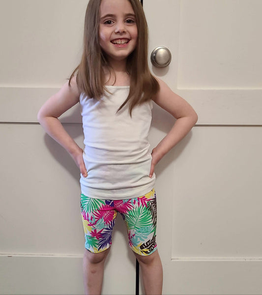 Girls Tropical Print Bike Shorts and Smiley Emoji Splatter T shirt Set  Size 12m-10y