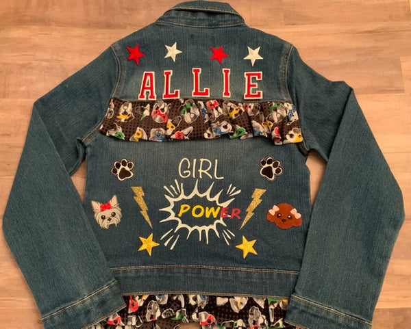 Girls Custom Girl Power Dog-Lover Jean Jacket, Personalized with Name,  Size 7/8